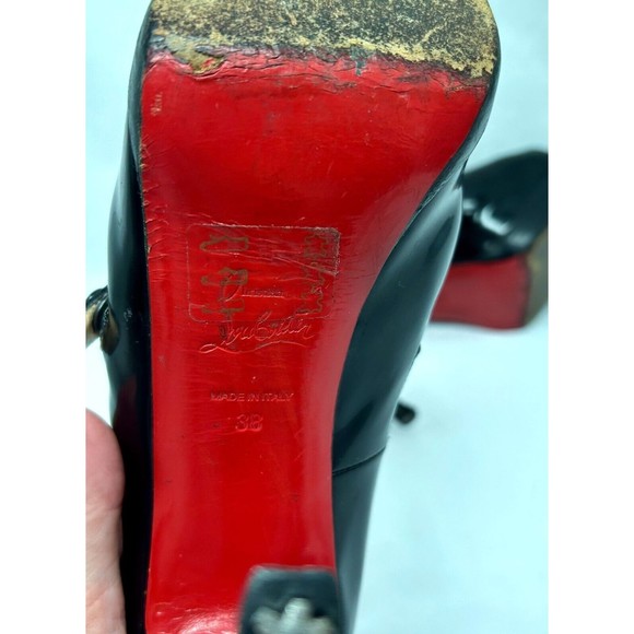 CHRISTIAN LOUBOUTIN Black Patent Leather Peep-Toe Mary Jane Platform Pum… - Picture 8 of 13